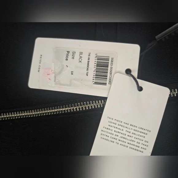 Reiss Bandeau Tube Top, Zipper, Black, Size Medium NWT - Picture 3 of 5